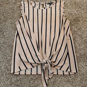 Adrianna Papell Beige and Black Striped Tie-Front Blouse size M